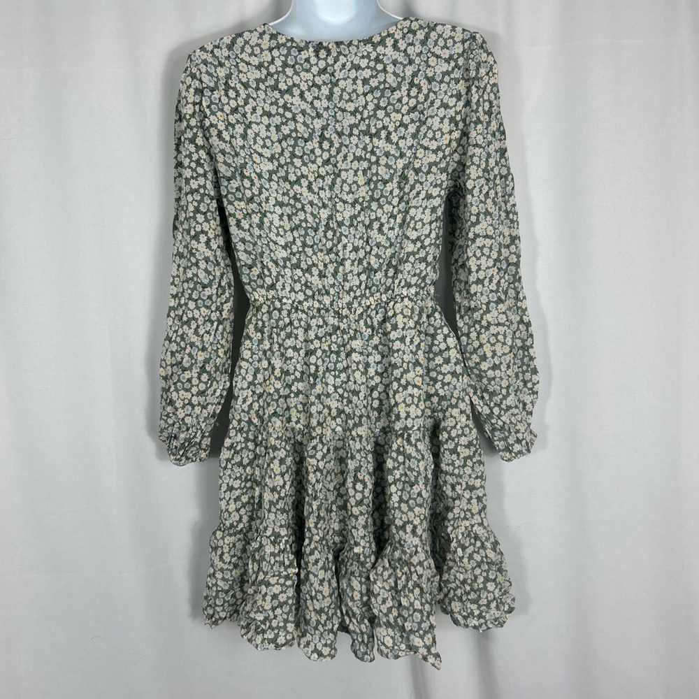 Zaful tiny flower V-neck long sleeve mini dress S - Picture 2 of 11